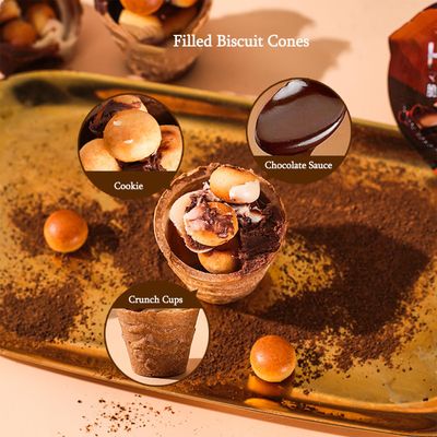 Chocolate Crunchy Cups Barrel Loading,Planet Cups,Filled Biscuit Cones,Crispy Cookies and Mellow Chocolate Sauce,Individually Packaged,Casual Sweet Snacks