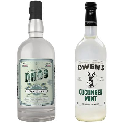 Dh s Handcrafted Non-Alcoholic Gin w 1 Pack Owen s Mixers Cucumber Mint - Keto-Friendly, Zero Sugar, Zero Calories, Zero Proof - 750 ML - Perfect for Mocktails - Made in USA