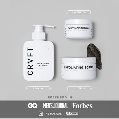CRVFT Men s Facial Care Kit Aloe Vera Face Wash 3oz Hyaluronic Moisturizer 1oz Charcoal Exfoliating Scrub 1.7oz 3 Piece Complete Daily Skin Care System Look Feel Your Best [Scented]
