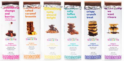 Electric City Sweets Belgian Chocolate Bar Variety Pack - Chocolate Gift Set with 6 Individually Wrapped Chocolate Bars - Strawberry, Salted Caramel, Almond, Toffee, Crispy, Smores