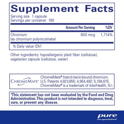 Pure Encapsulations ChromeMate GTF 600 Supplement for Metabolism and Lean Muscle 180 Capsules