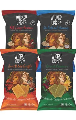 Baked Veggie Chips, Wicked Crisps, Variety Pack, Healthy Snack, Gluten-free, Low-fat, Non-GMO, Kosher, Crunchy Gourmet Savory Crisps, No Additives or Preservatives, 4oz bag, (4 pack)