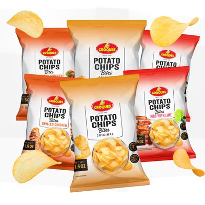 Croques Potato Chips 1.58oz Crispy Thin-Cut Snack, Gluten Free Crunchy Snack Individual Pack Salty Thin Crisps Batata Lisa Croques 45g (6 Pack, Mix)