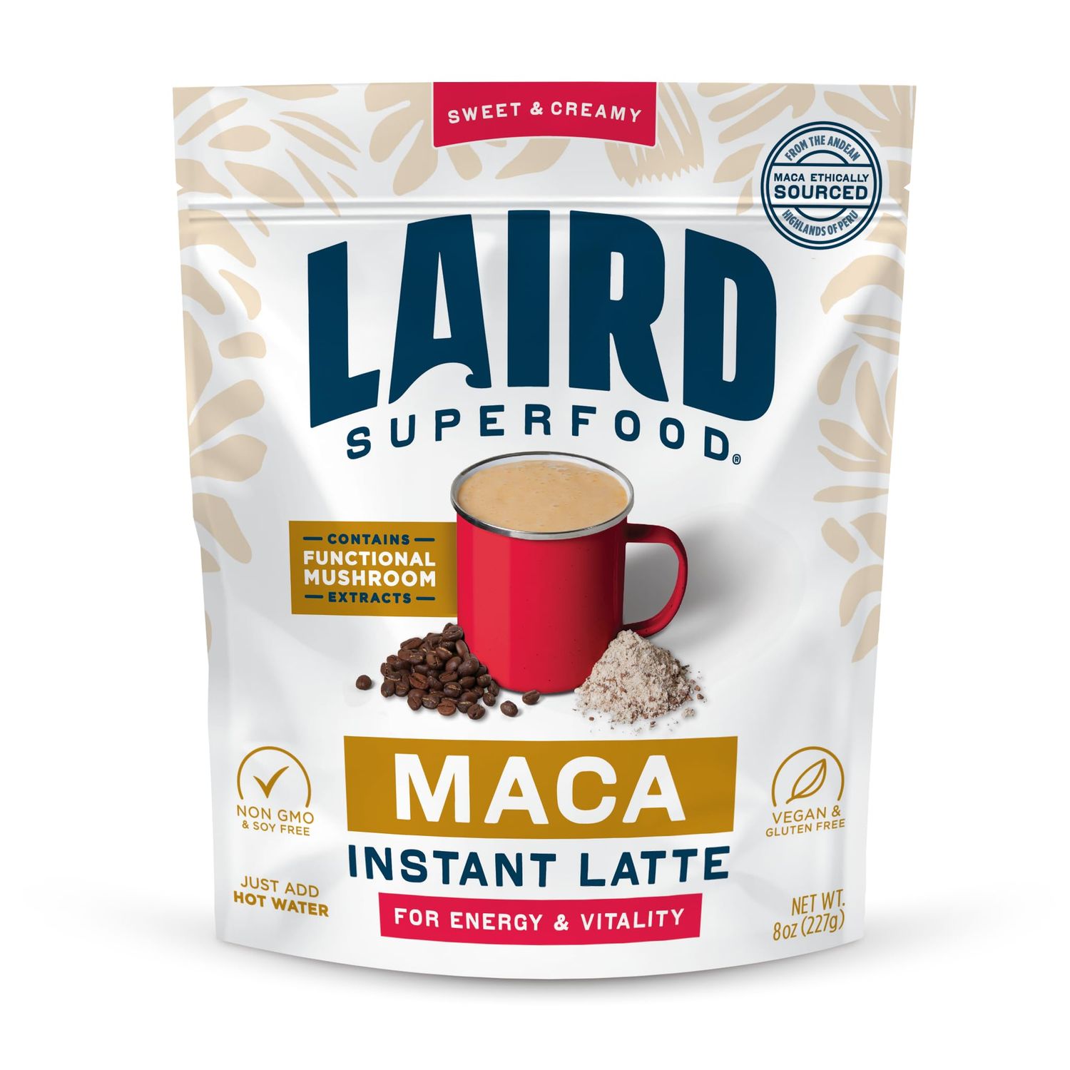 Laird Superfood Maca Instant Latte, Non-Dairy, Sweet Creamy, Superfood Creamer, Gluten Free, Non-GMO, Vegan, 8 oz. Bag, Pack of 1
