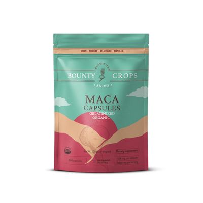 Bounty Crops Organic Maca Powder CAPSULES-1000 mg per Serving, Gelatinized, Non-GMO, 200 Vegan Capsules, Black, Red, and Yellow Peruvian Maca, Energy and Vitality Support.