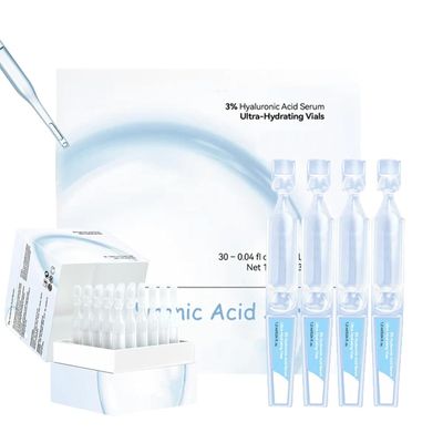 Hyaluronic Acid Serum for Face, 3 Ultra-Hydrating Formula, 30 pcs Glass Vials, Deep Moisturizing and Anti-Aging