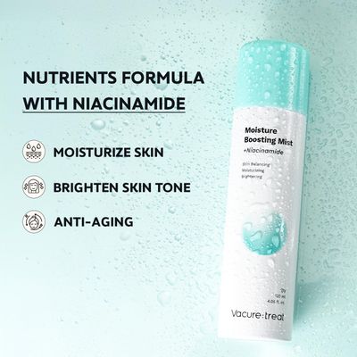 Vacure:treat Facial Spray with Niacinamide, Moisturize Boosting Mist for Brightening Skin, Restores Elasticity, Anti Aging, All Skin Types, Safe Formula, Non-Comedogenic, 4 Fl. Oz (120ml), 1 Count