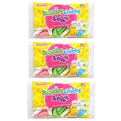 Spangler Bunnies, Chicks, and Eggs Marshmallow Easter Candy - Pack of 3 - 10 oz Per Bag - 30 oz Total of Candy Gluten Free, Peanut Free, Milk Free, Egg Free, Fish Free, and Wheat Free