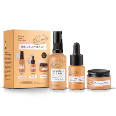 UpCircle Discovery Set - Cleansing Face Milk, Face Moisturiser and Peptide Serum Trio - Vitamin E, Niacinamide Aloe Vera - Boosts Collagen, Hydrates Soothes - Vegan Cruelty-Free