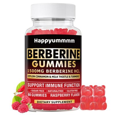 90 CT Berberine Gummies with Ceylon Cinnamon 1500mg High Potency Berberine HCL Supplement for Immune and Metabolism Support, Sugar Free Organic Berberine Gummies Raspberry Flavor