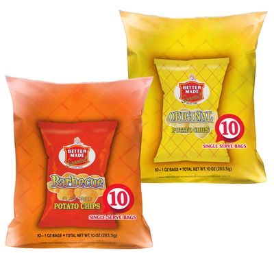 Better Made Special Original BBQ Flavor Potato Chips 2 Ten Packs (20) x Lunch Snack Bags 1oz (10 of Each Flavor) - Gluten Free - Family Owned in Detroit - Variety Pack