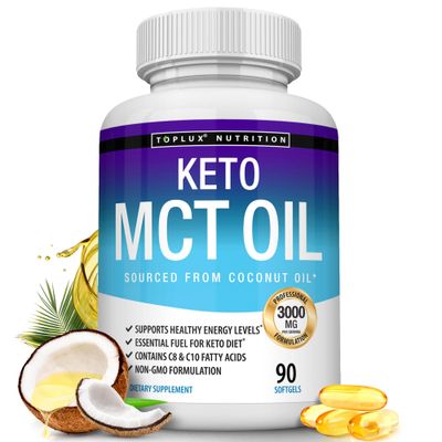 Toplux Keto MCT Oil Capsules - 3000mg Natural Pure Coconut Oil Extract Pills, Source of Energy, Easy to Digest for Men Women, 90 Softgels, Supplement