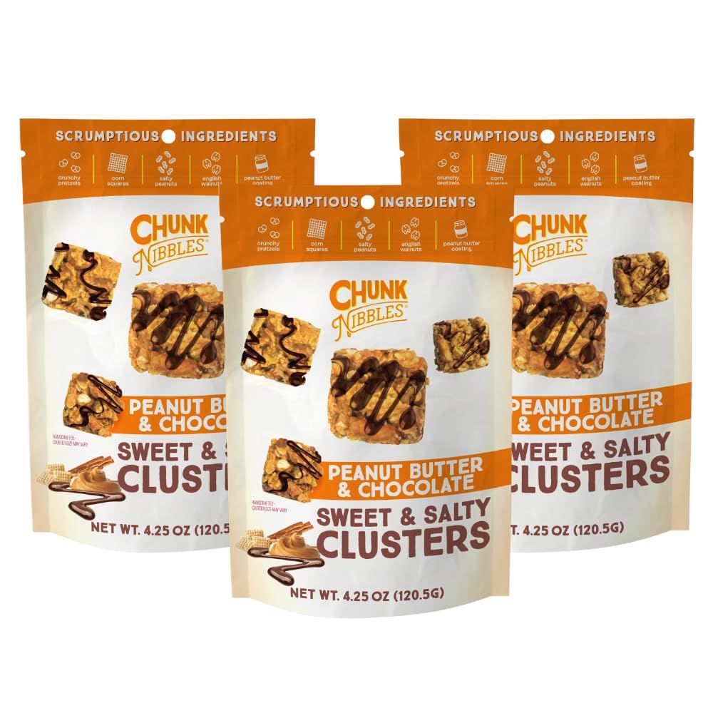 Chunk Nibbles Snack Clusters Peanut Butter Chocolate Flavor Bite-Size Clusters 4.25oz (Pack of 3)