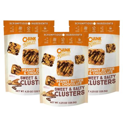 Chunk Nibbles Snack Clusters Peanut Butter Chocolate Flavor Bite-Size Clusters 4.25oz (Pack of 3)