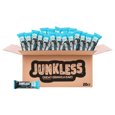 Junkless Chewy Granola Bar 20ct Family Pack - Chocolate Chip - Less Sugar, Great Tasting, Non-GMO, Gluten Free - Bulk Granola Bars - 1.1 oz. Bars