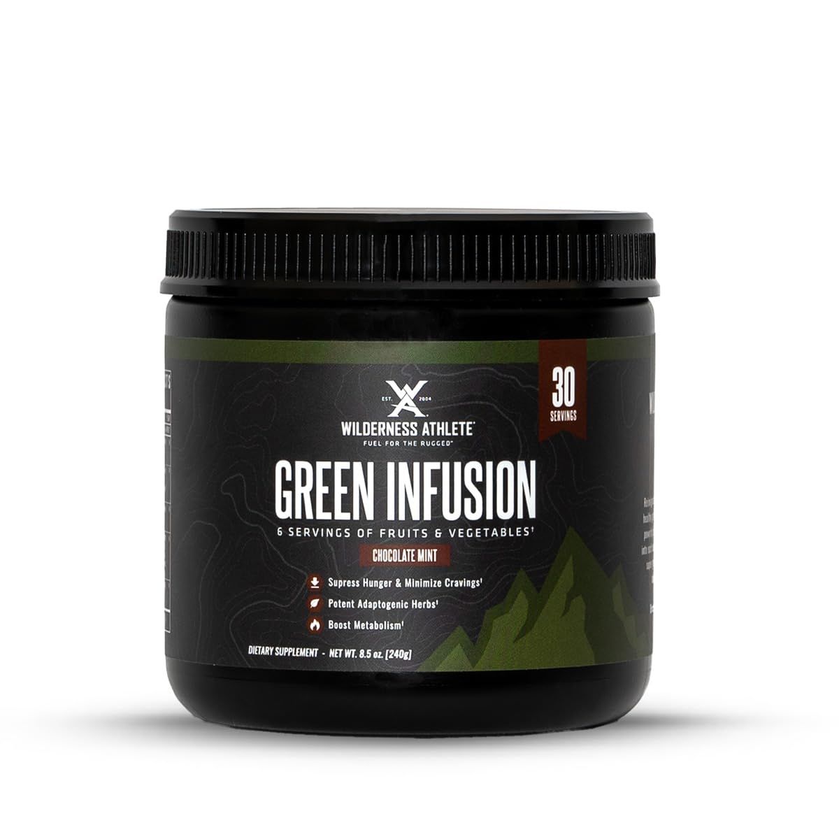 Wilderness Athlete - Green Infusion Supergreen Superfood Power Greens Powder - Wheatgrass Powder with Astragalus Root, Green Tea Extract, Chlorella - 30 Serving Tub (Chocolate Mint)