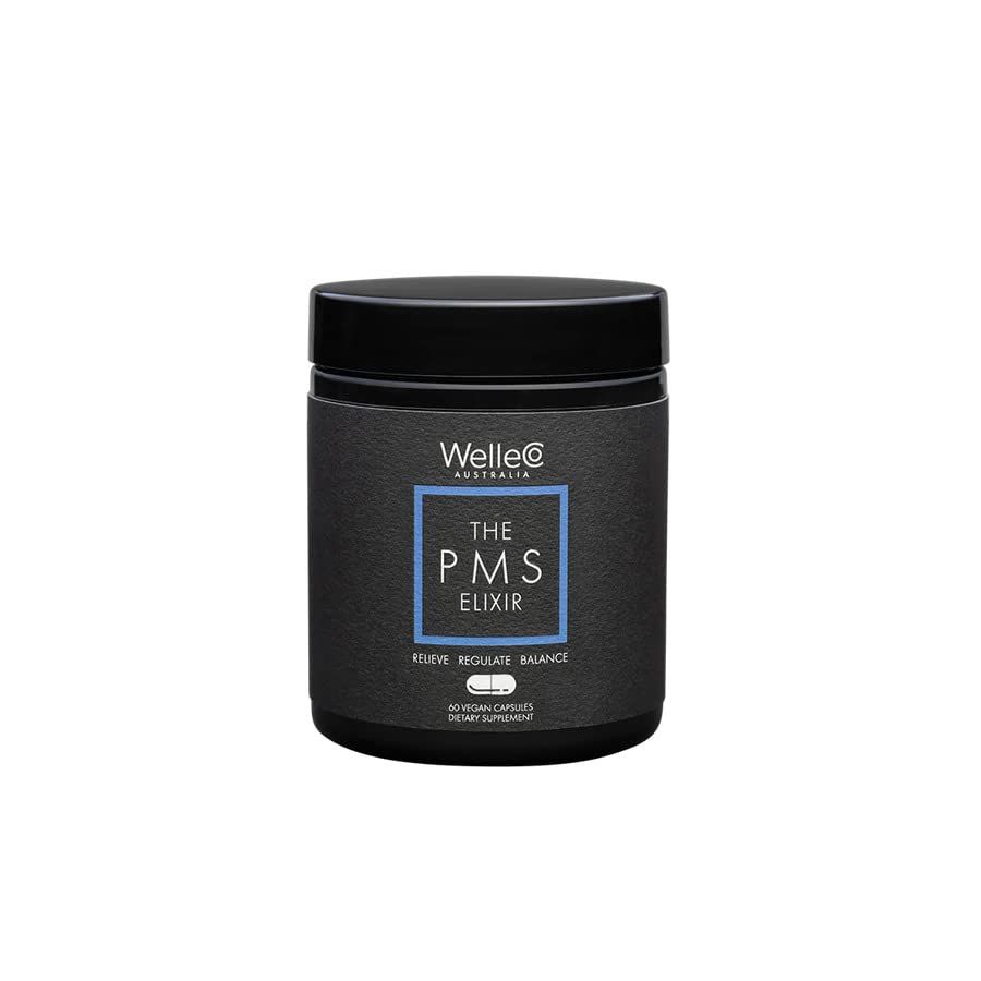WelleCo The PMS Elixir Premenstrual Support Supplement for Women, Magnesium and Ashwagandha Capsules with Iron, Iodine, Broccoli Sprouts, Vitex, Chromium B Vitamins, Vegan Gluten Free, 60 Capsules