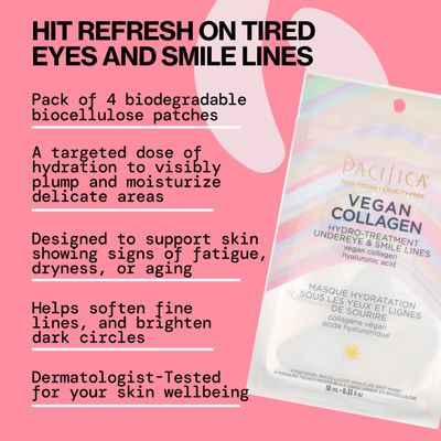 Pacifica Undereye Smile Mask Set - Vegan Collagen Hydro Treatment with Hyaluronic Acid, Hydrating for Dark Circles, Dry Combination Skin, Vegan Cruelty-Free, 2 Pieces