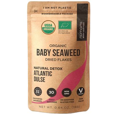 Organic Atlantic Dulse Flakes - Young Baby Seaweed Grown in North Atlantic, Vacuum Dried Premium Quality. Soft Texture Mild Taste. Add 1 tsp to your dish for daily vitaminsminerals. 30 Servings