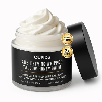 Cupids Tallow and Honey Balm for Face - Grass Fed Beef Tallow Moisturizer with Raw Manuka Honey, Olive Oil, Beeswax Vitamin E - Nourishing Balm for Skin Hydration