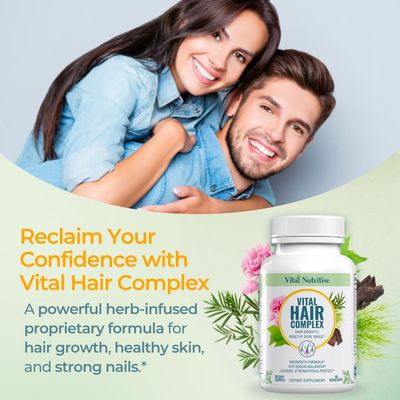 VITAL NUTRITIVE Vital Hair Complex - Biotin Vitamin B Hair Vitamins for Women Men - Supports Healthy Hair, Skin Nails - Hormone-Free, Gluten-Free - Hair Supplement for Women Men