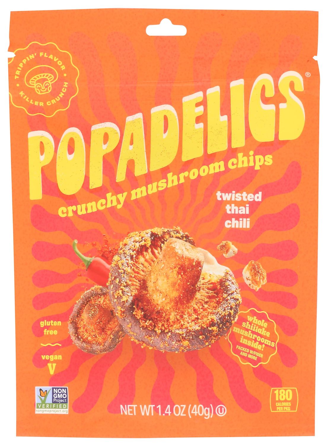 Popadelics Twisted Thai Chili Crunchy Mushroom Chips, 1.4 OZ
