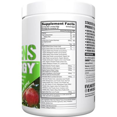 Evlution Greens and Superfoods Energy Drink Powder - EVL Super Greens Powder Smoothie Mix with Caffeine Spirulina Chlorella and Wheat Grass - Vegan - for Energy Focus and Immunity