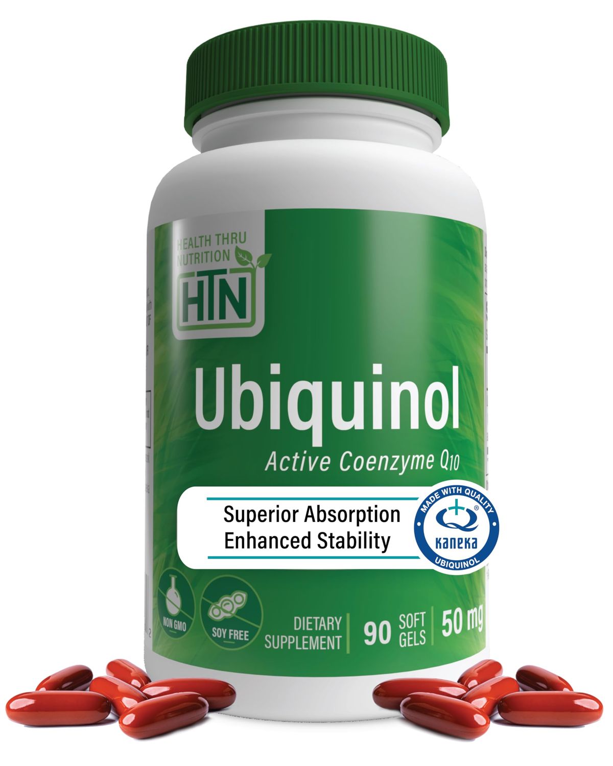 Health Thru Nutrition Ubiquinol 50mg 90 Softgels as Kaneka QH Reduced CoQ-10 Stabilized - 3rd Party Tested Enhanced Bioavailability Cardiovascular Mitochondria Function Support Non-GMO