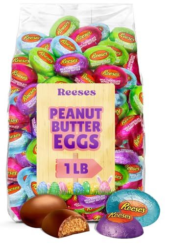 Reese Peanut Butter Milk Chocolate Creme Eggs Easter Candy 1 Pound - Bulk Individually Wrapped Milk Chocolate Half Eggs Candy Pastel Colors For Easter Basket Fillers, Egg Hunt Treats