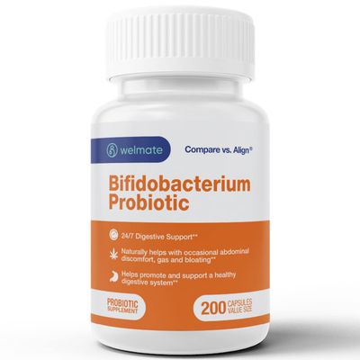WELMATE Bifidobacterium Probiotic Supplement Supports Gut Health Immune Support Digestive Enzymes Gluten Free Vegan Men Womens Probiotic Value Size 200 Count
