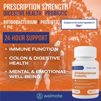 WELMATE Bifidobacterium Probiotic Supplement Supports Gut Health Immune Support Digestive Enzymes Gluten Free Vegan Men Womens Probiotic Value Size 200 Count