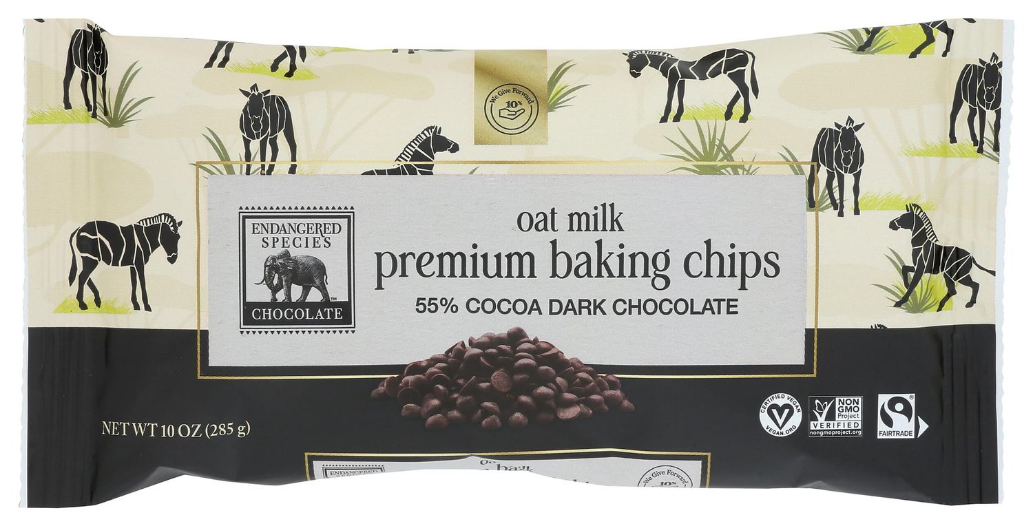 Endangered Species 55 Cocoa Oat Milk Dark Chocolate Baking Chips, Non GMO, 10 Ounces (Pack Of 6)
