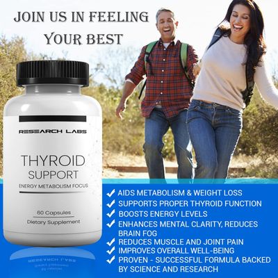 Research Labs Thyroid Support Iodine Supplement - Energy, Metabolism, Focus (120 Total Capsules) - 2 Pack. Supports Proper Hormone Levels for Overall Well-Being. Made in USA.