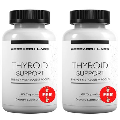 Research Labs Thyroid Support Iodine Supplement - Energy, Metabolism, Focus (120 Total Capsules) - 2 Pack. Supports Proper Hormone Levels for Overall Well-Being. Made in USA.