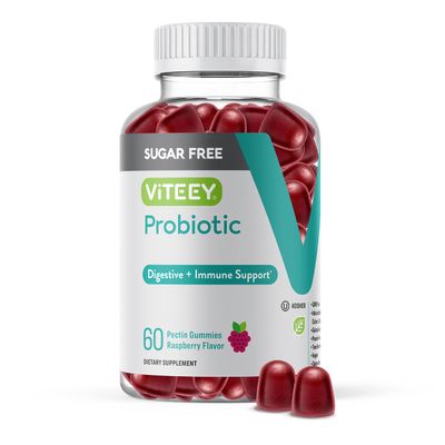 Probiotic Gummies for Women, Men Teens, 2 Billion CFUs - Sugar Free - Immune Booster, Digestive Support, Gut Health - Vegan, Gelatin Free, GMO Free - Tasty Chewable Raspberry Flavored Gummy