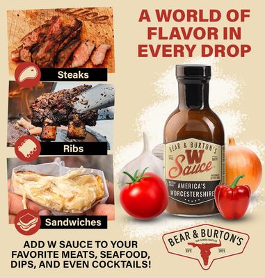 Bear and Burtons W Sauce Distinctive Worcestershire Sauce Blend Perfect for Steaks, Dressings Marinades 12 Oz - Pack of 2