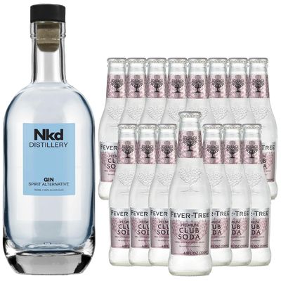 Nkd Distillery Gin Alternative Premium Non-Alcoholic Spirit - Zero Alcohol - With Fever Tree Club Soda [ 15 Pack ]