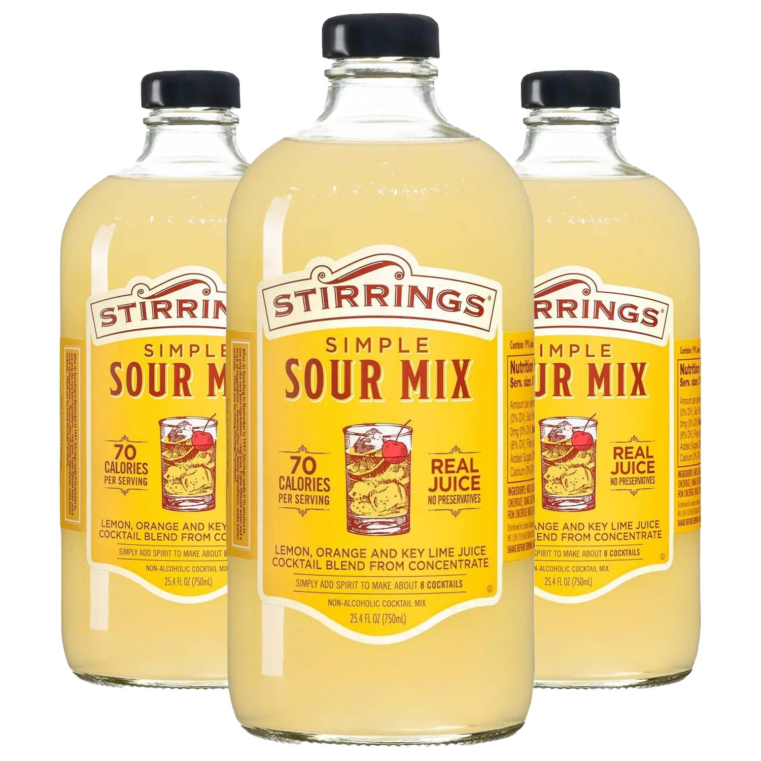 Stirrings 3 Pack Simple Sour Cocktail Mix 750ml Bottles - Real Juice No Preservatives - 90 Calories - Drink Mixer