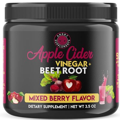 Angry Supplements Apple Cider Vinegar Beet Root Powder, Nitric Oxide Booster, Digestive Gut Support, Circulation Energy Drink Mix (1-Jar)