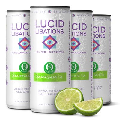 Lucid Libations Non-Alcoholic Cocktail, Zero Proof Craft Mocktail Alcohol Free Beverage Replacement 12 fl oz Cans (4 Pack, Margarita)