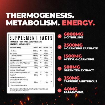 Wrecked Inferno - Thermogenic Pre Workout For Men Women, Increase Energy, Boost Thermogenesis Metabolism, Enhance Exercise Performance - Contains L-Citrulline, L-Carnitine, Beta-Alanine More