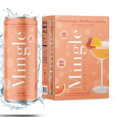 Mingle Mocktails Blood Orange Elderflower Mimosa, Premium Non-Alcoholic Drinks, Refreshing Pre-Mixed Drinks, Healthy Alternatives, Canned Mocktails, 12 fl. oz. Cans, Pack of 12
