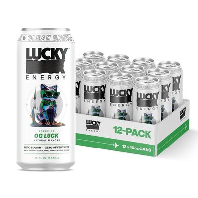 Lucky Energy Sugar Free Energy Drinks 16 Fl Oz Cans (12-Pack) Healthy Energy Drink. OG Luck with Maca, Ginseng, Taurine, Beta-Alanine, 200mg Caffeine