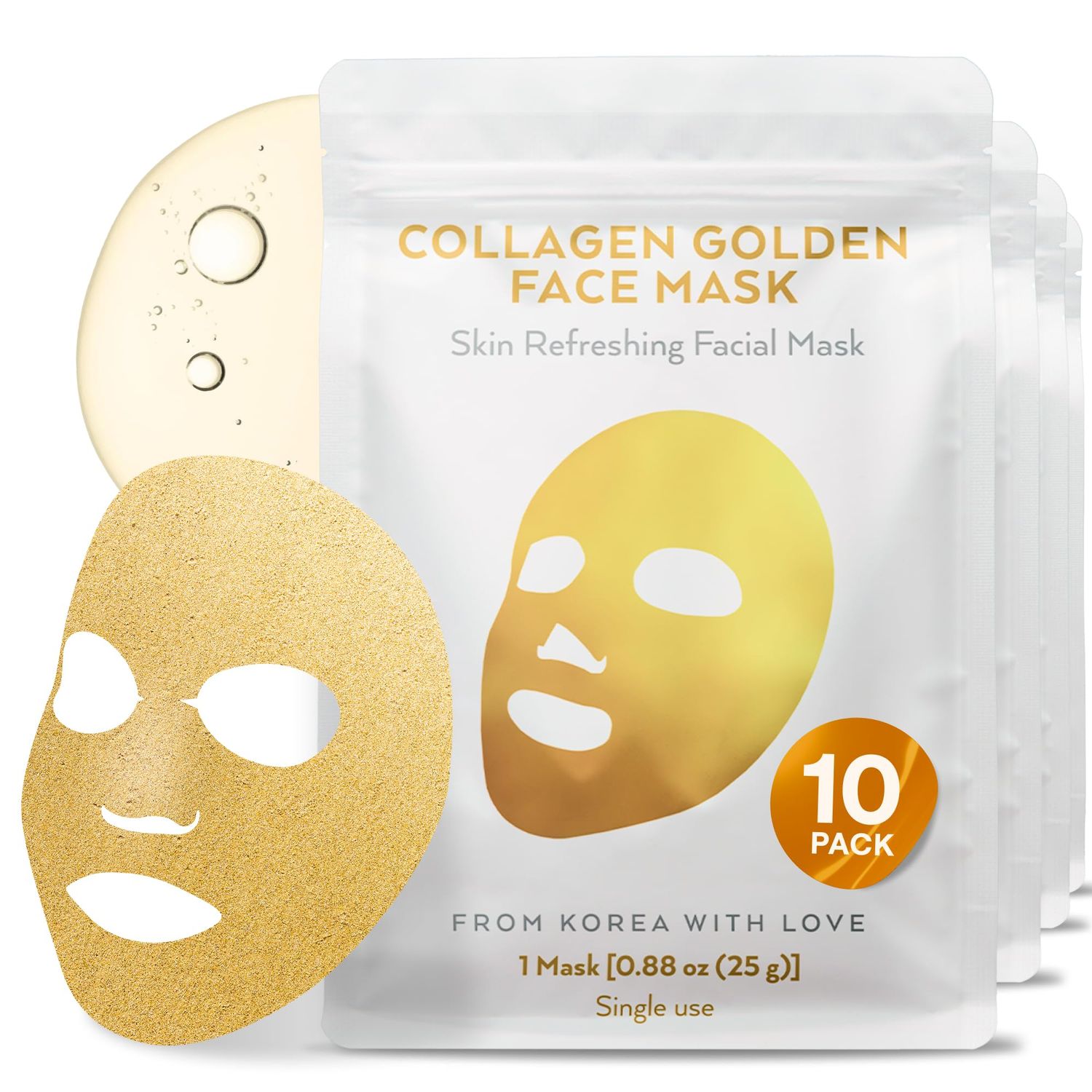 WONDER FAMILY Korean Collagen Face Mask 10 pack - 24K Gold Face Mask Skin Care - Premium Alternative to Korean Sheet Masks - Deep Collagen Mask For Face, Skin - Hydrating Face Masks Skincare