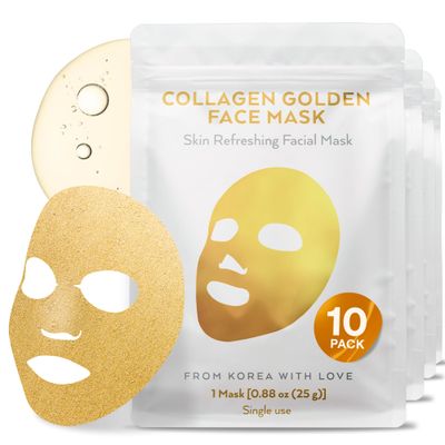 WONDER FAMILY Korean Collagen Face Mask 10 pack - 24K Gold Face Mask Skin Care - Premium Alternative to Korean Sheet Masks - Deep Collagen Mask For Face, Skin - Hydrating Face Masks Skincare
