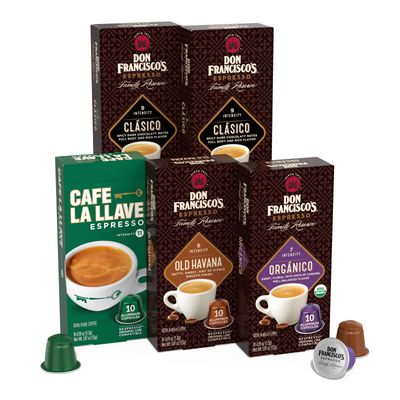 Don Francisco&#39;s and Cafe La Llave Espresso Capsule Variety Pack - 50 Recyclable Aluminum Pods Compatible with Nespresso Originalline - Premium Coffee with 4 Flavors and Intensities