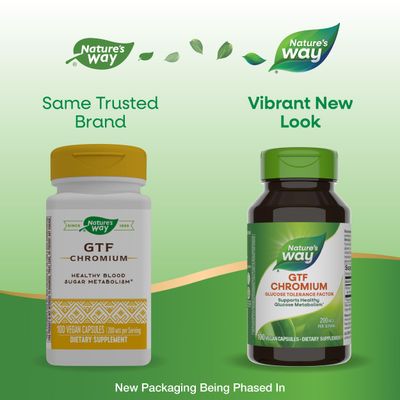 Nature's Way GTF Chromium, Glucose Tolerance Factor, Supports Healthy Glucose Metabolism, 200 mcg Chromium per Serving, 100 Vegan Capsules (Packaging May Vary)