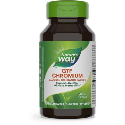Nature&#39;s Way GTF Chromium, Glucose Tolerance Factor, Supports Healthy Glucose Metabolism, 200 mcg Chromium per Serving, 100 Vegan Capsules (Packaging May Vary)