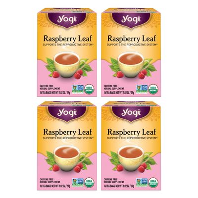 Yogi Raspberry Leaf Tea - Organic Raspberry Leaf Tea Supports Reproductive Health - Organic Tea Bags - Caffeine Free - 16 Tea Bags Per Pack (4 Packs)
