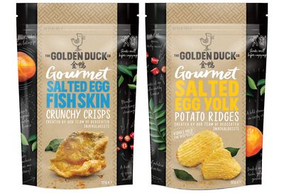 The Golden Duck Gourmet Salted Egg Yolk Fish Skin and Potato Crisps, 2 Packs (1 of each)